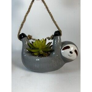 Ceramic Baby Sloth Planter Hanging Sloth Faux Succulent Room Decor 8”